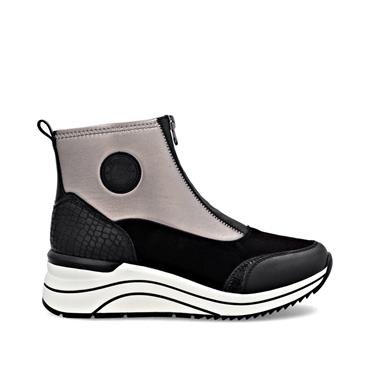 Remonte Front Zip Wedge Ankle Boot - Black Gold